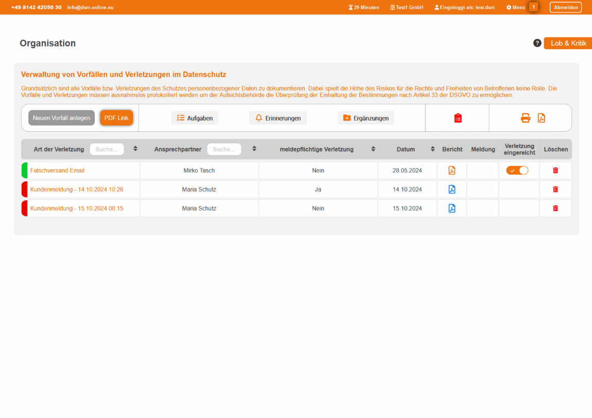 Datenschutzvorfälle