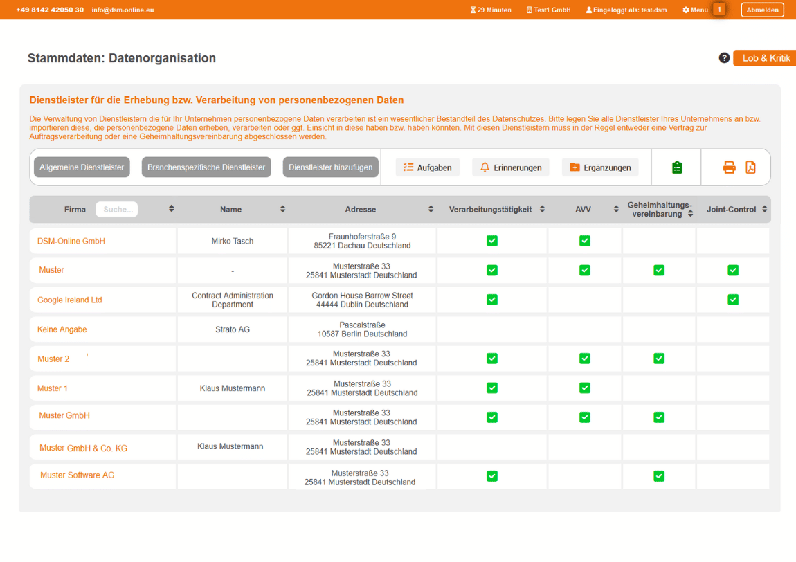 Dienstleister- und Vertragsverwaltung