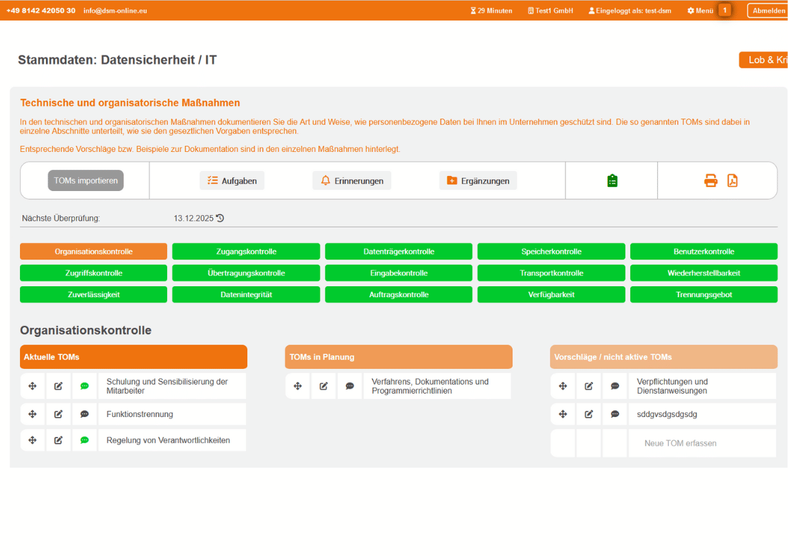 Technische und organisatorische Maßnahmen